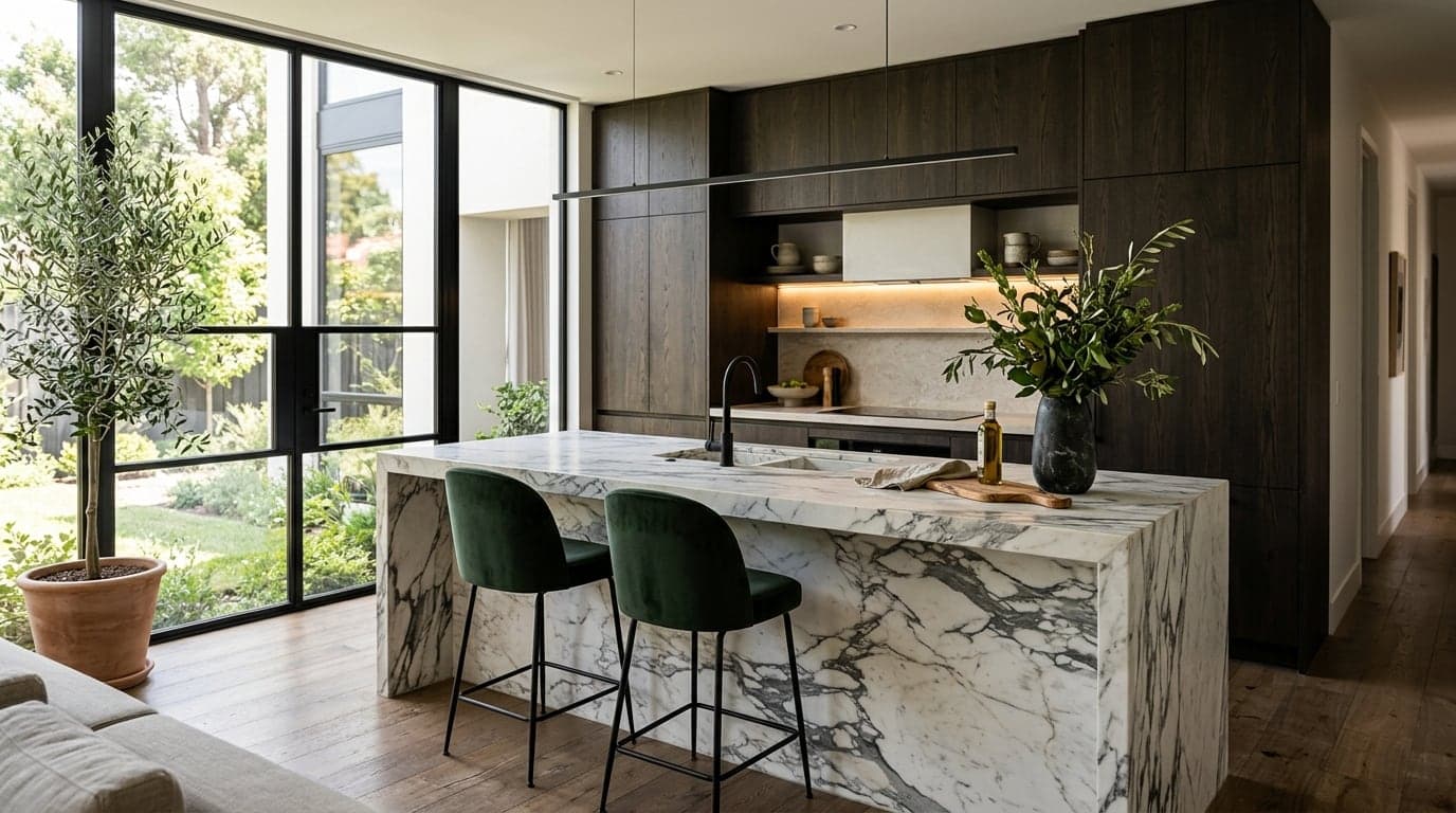 A stone worktop being prepared