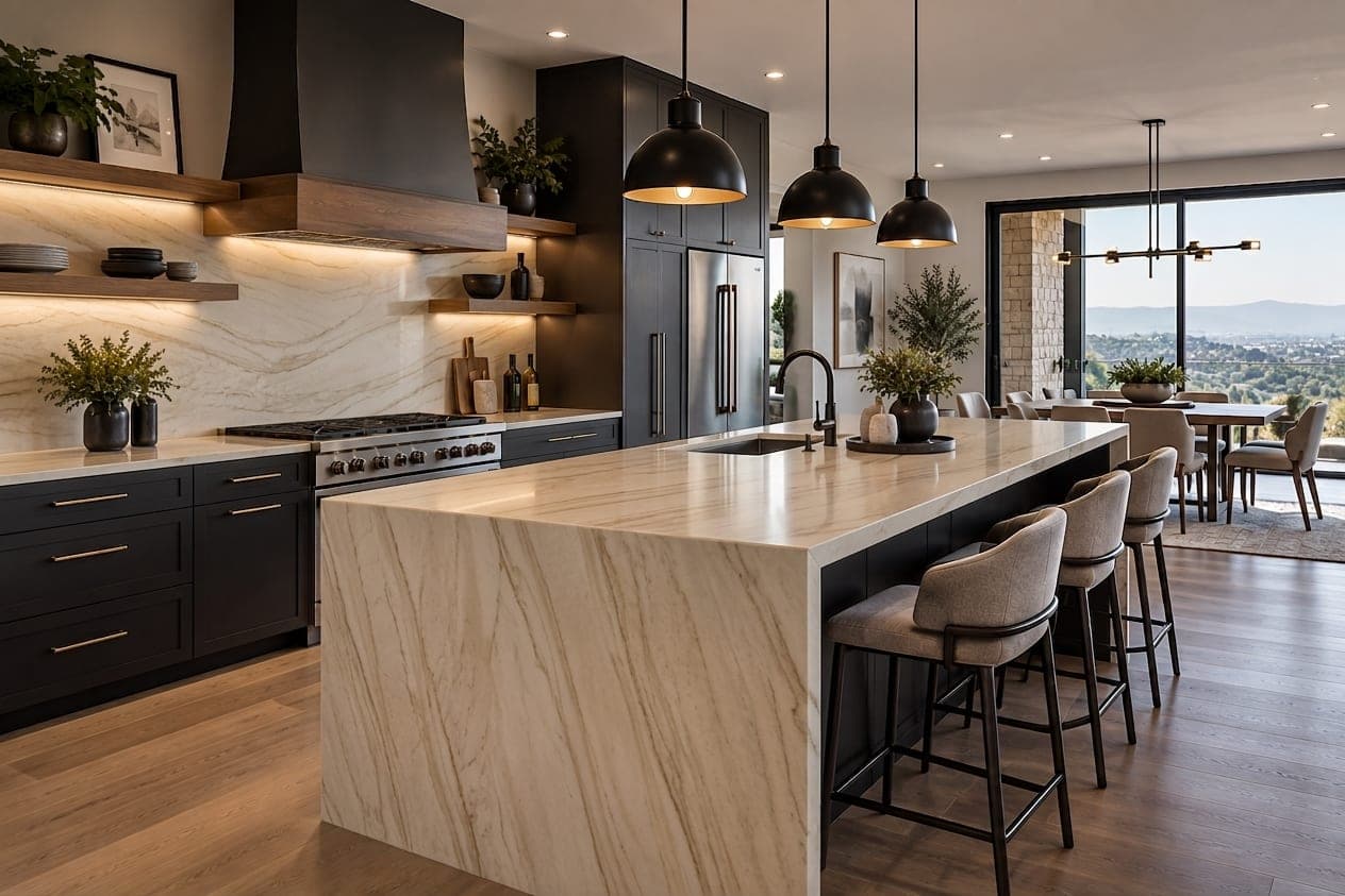 The same kitchen rendered in Taj Mahal Quartzite